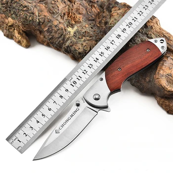 

8.6'' Knives Folding Blade Knife Damascus Blade Wood Handle Camping Survival Hunting Knives Tactical Outdoor Pocket Knife Tools