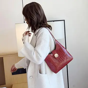 

Women Handbag Fashion Classic Crocodile Leather Simple Casual Solid Shoulder PU Daily Handbag Shopping Bag Retro Totes
