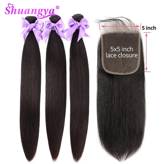 Brazilian Straight Hair Bundles With Closure 5×5 Closure With Bundles Remy 100% Human Hair Bundles With Closure Hair extension