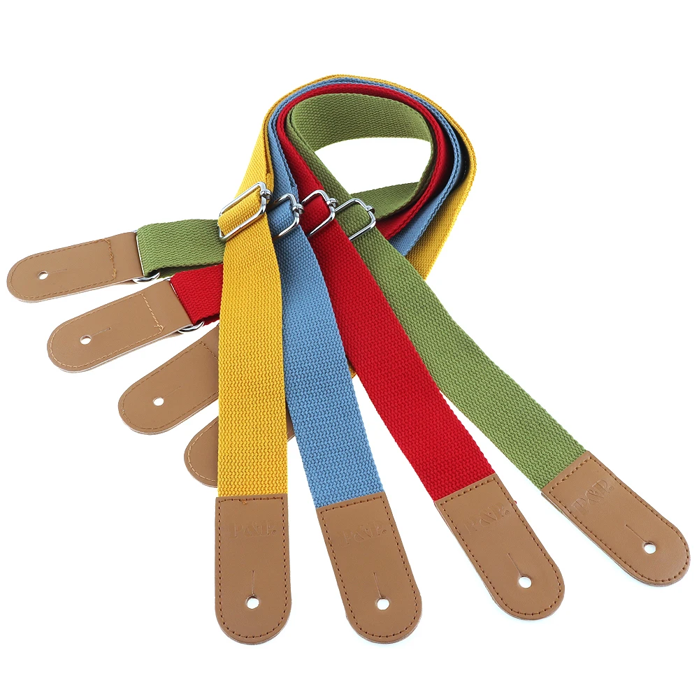 72-120cm Adjustable Pure Cotton Colorful Ukulele Strap with Leather Head 4 Colors Optional Musical Instrument Parts Accessories