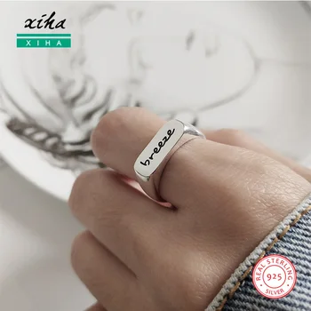 

Breeze Letter Open Adjustable Rings for Women 925 Sterling Silver Ring Square Simple Trendy Ladies Jewelry 2020