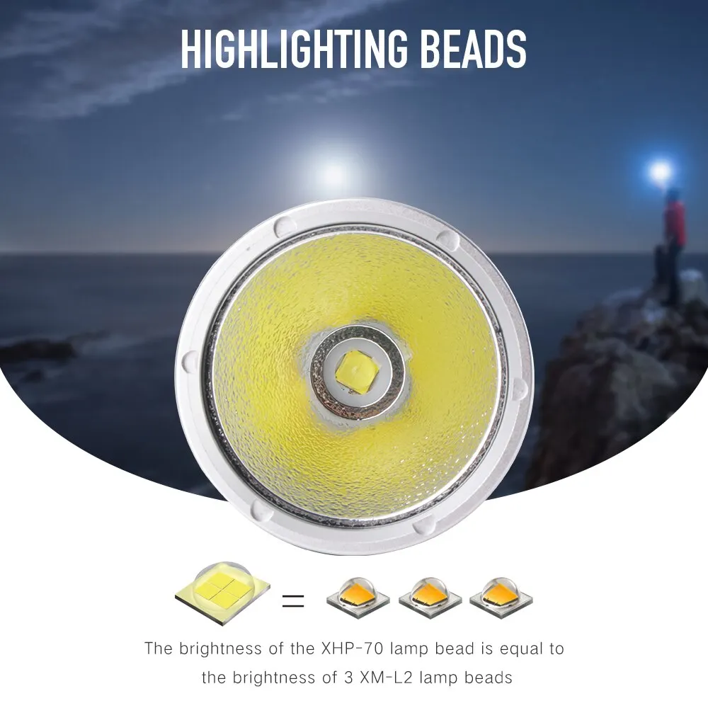  BORUiT XHP70.2 LED Yellow/White Light 4000LM Scuba Diving Flashlight Underwater 100M 26650 Torch Hi - 4000187135946