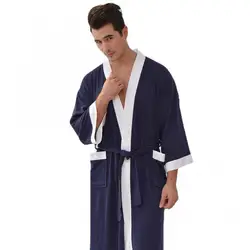 Male Pure Cotton Waffle Nightgown Bathrobe Sauna Spring Night Gown Robes 2XL Sleepwear Kimono Robe Sweat Dressing Gown Men