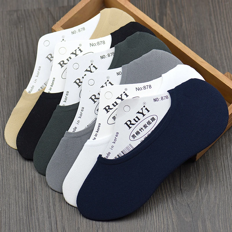 5Pairs/lot=10pieces Velvet Invisible Man Boat Socks Casual Solid Color Silicone Mesh Breathable Socks Summer Male