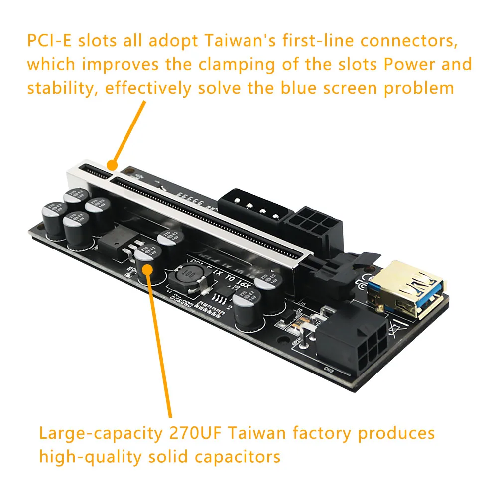 6PCS PCIE Riser 010 VER010-X 4/6Pin Power USB 3.0 Cable Cabo Riser PCI Express X16 Riser For Video Card For Bitcoin Miner Mining toslink optical cable