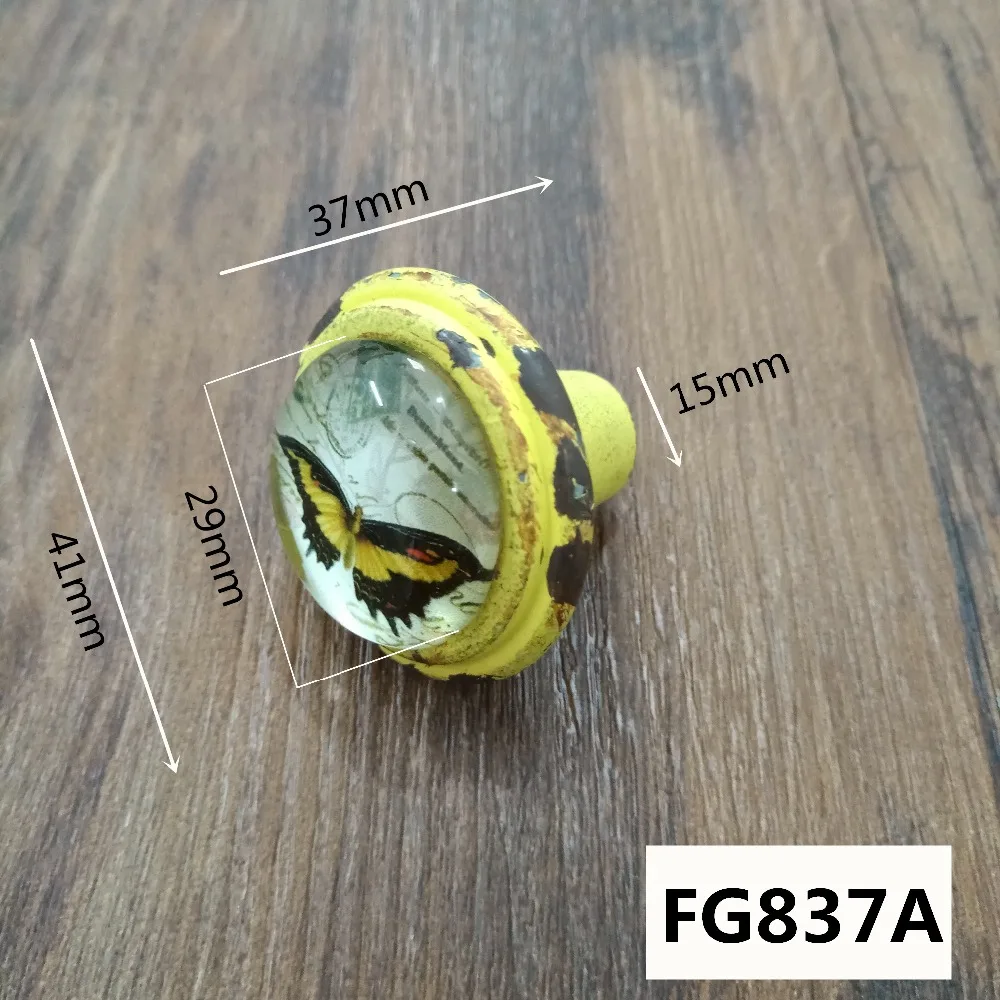 FG837昆虫动物系列复古水晶拉手8款=选项A黄色蝴蝶