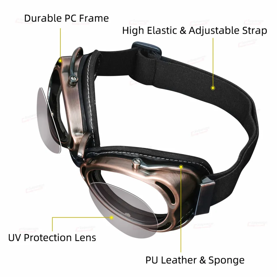 Анти-УФ Складные винтажные очки для мотокросса стимпанк Ретро Пилот шлем защитные очки для верховой езды на открытом воздухе мото грязи велосипед внедорожные очки