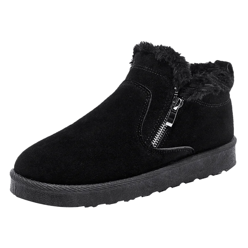 Черный Suede upper thick velvet zipper design Korean version of the warm thin legs snow boots women's winter snow boots warm non-slip b - Цвет: Черный
