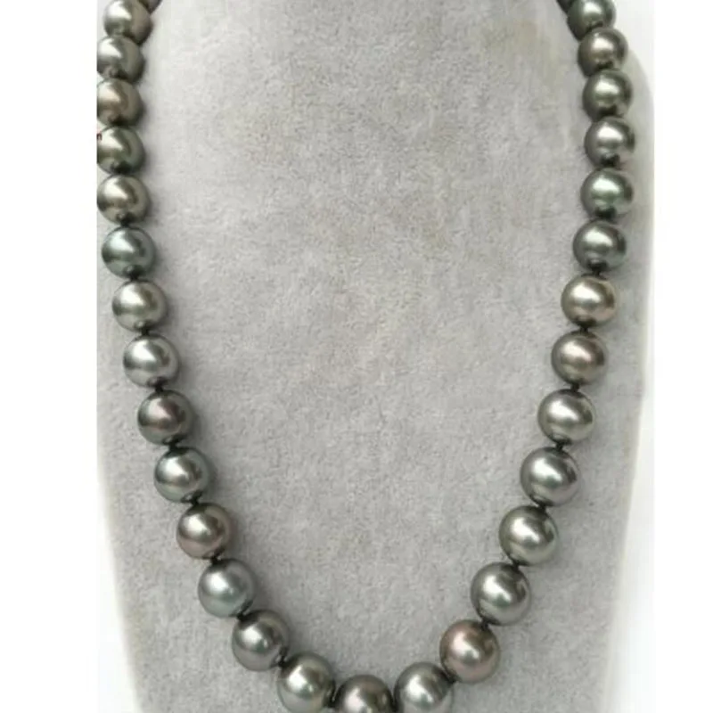 

HUGE 18"12-14MM NATURAL TAHITIAN GENUINE BLACK ROUND PEARL NECKLACE 14K