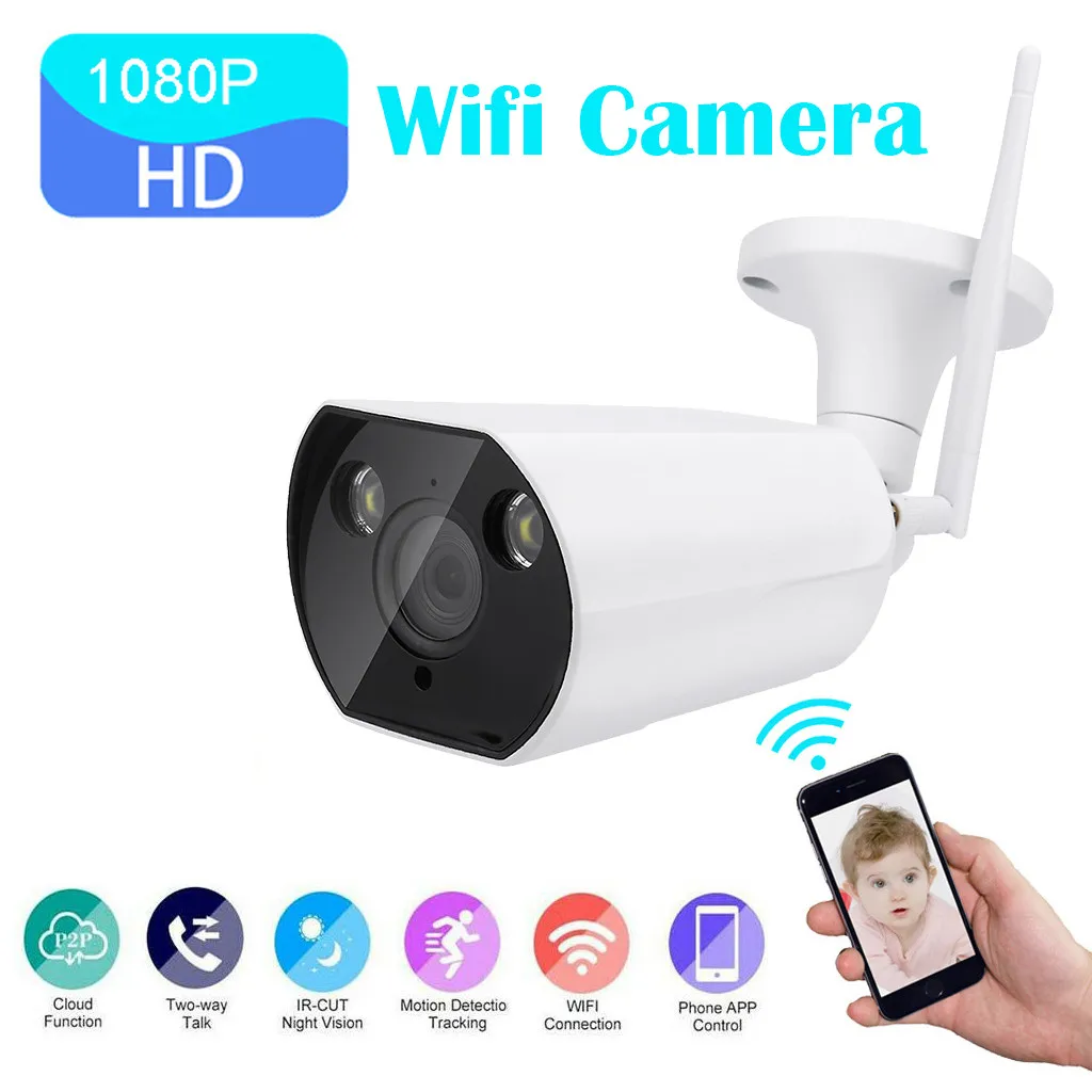 Wi-Fi 1080P HD Водонепроницаемый безопасности SD карта IP пуля Камера ИК Ночное видение 2-полосная аудио Облачное хранилище для Onvif 1/2. " CMOS