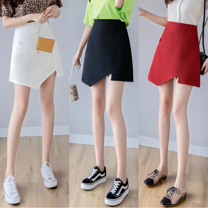 

2019 Summer New Style Korean-style Versatile Slit Short Skirt Anti-Exposure Skirt Sheath Solid Color Slimming Skirt Women's
