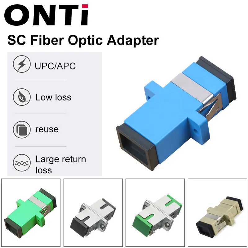 ONTi 50PCS metal Simplex Singlemode SM SC APC multimode MM fiber Coupler SC UPC connector  Metal SC Fiber Optic Adapter