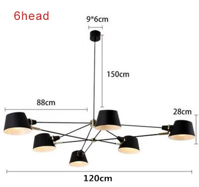 Nordic Chandelier Lighting/Lamp Modern Living Room Hanging Light Fixture Black Suspension Lamps For Dinning Room Bedroom - Цвет абажура: 6head