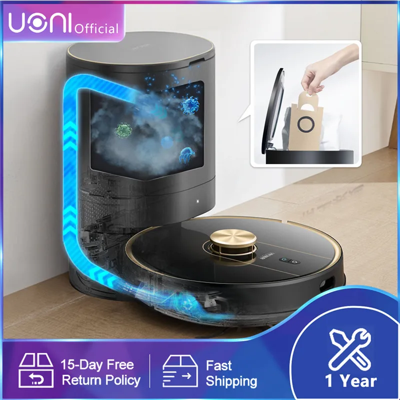 Uoni V980Plus Robot Vacuum Cleaner with Self-emptying Dustbin 8.0 Laser Navigation Robot Vacuum Cleaner for Carpet and Floor