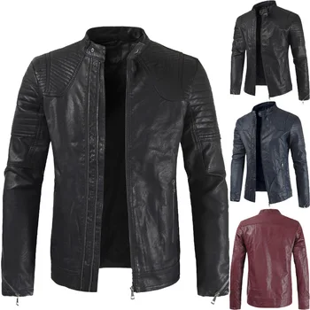 

Mens Leather Jacket Spring Autumn Men's Casual Washed Motorcycle PU Leather Jacket Coat Male clothes jaqueta de couro Outerwear