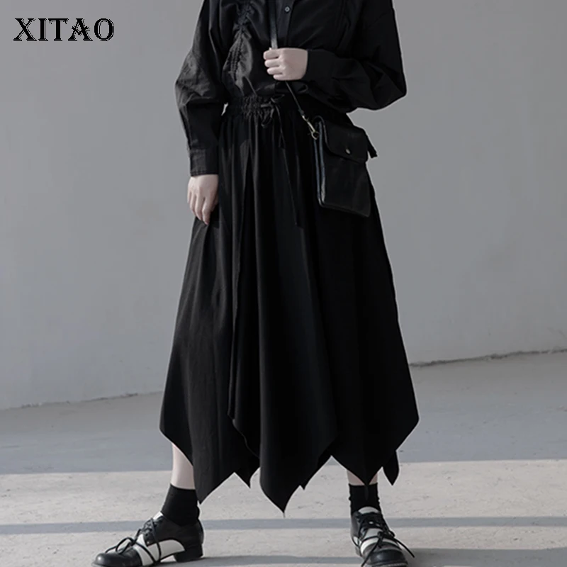 XITAO Tide, необычный дизайн, черная юбка, женская одежда,, модная, свободная, эластичная, на талии, повязка, подходит ко всему, элегантная юбка DMY1186