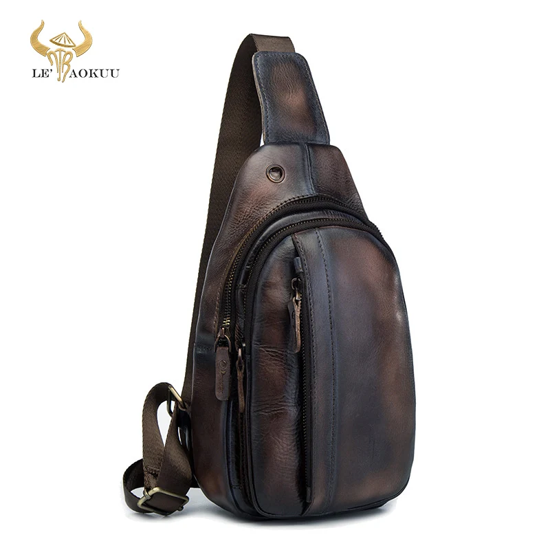 

Top Quality Men Leather Casual Fashion Travel Chest Pack Sling Bag Design Triangle One Shoulder Cross body Bag Daypack 010-db