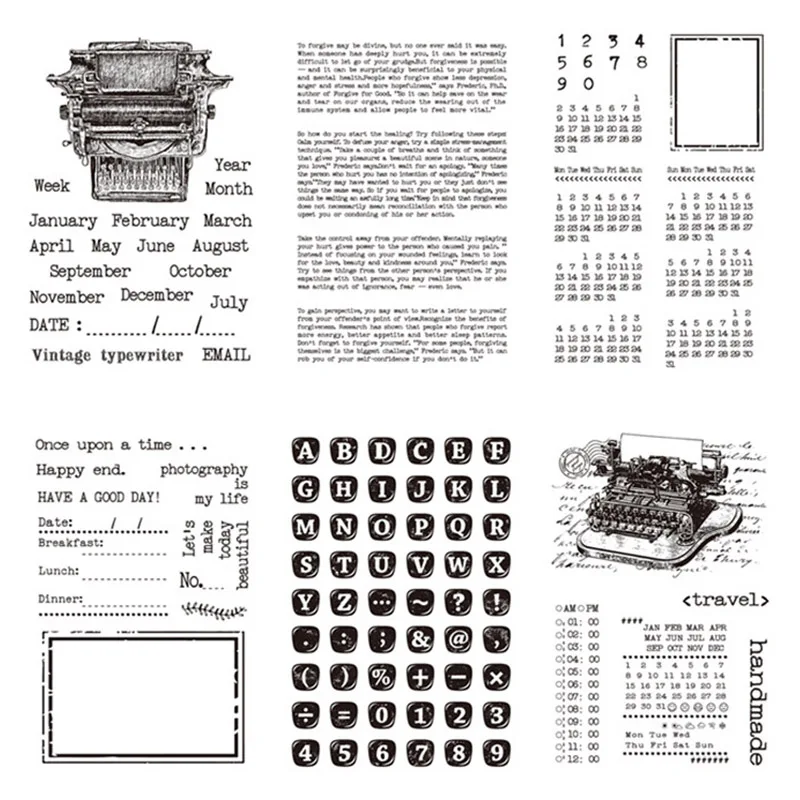 

Clear Stamps Calendar Date Retro Typewriter Transparent Stamps Silicone for DIY Scrapbooking Card Making New Stamps Craft Decor