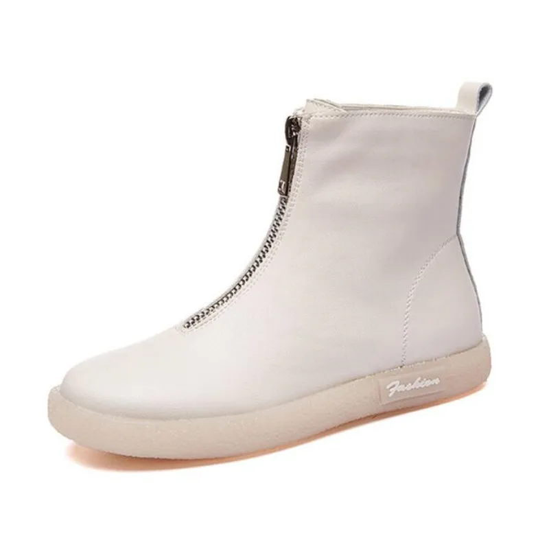 

2021 Spring New Genuine leather Martin boots Soft bottom casual all-match high-top shoes side zipper nude boots size 35 to 41