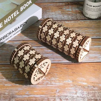 

3D Wooden Code Cylinder Lock Puzzle DIY Mechanical Transmission Model Assembly Toys Creatives Gift For Children Adult
