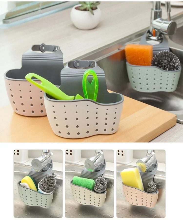 Kitchen Sponge Drain Rack Rubber Toilet Soap Shelf Organizer Storage Sink Sponge Drain Basket
