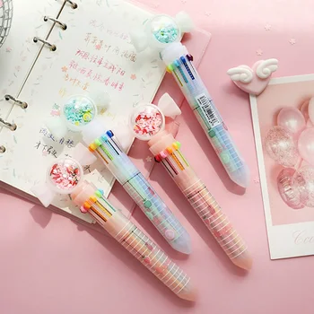 

Candy Color Ball Ballpoint Pen 10 In 1 Multi-color Cute Pink Marker Pen Press Ball Pen Creative Student Office School Stationery