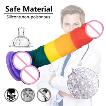 Realistic Fake Penis Strong Suction Cup Big Dick Strap On Penis Sex Toys Rainbow Color Dildo for Women 3