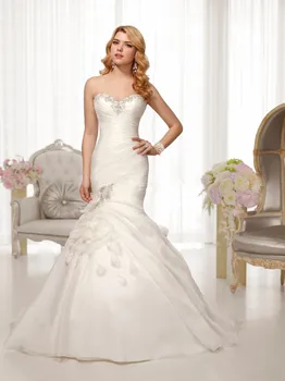 

Custom Made Vestido De Casamento Organza Applique Beading Crystal Flowers Lace Mermaid bridal gown mother of the bride dresses