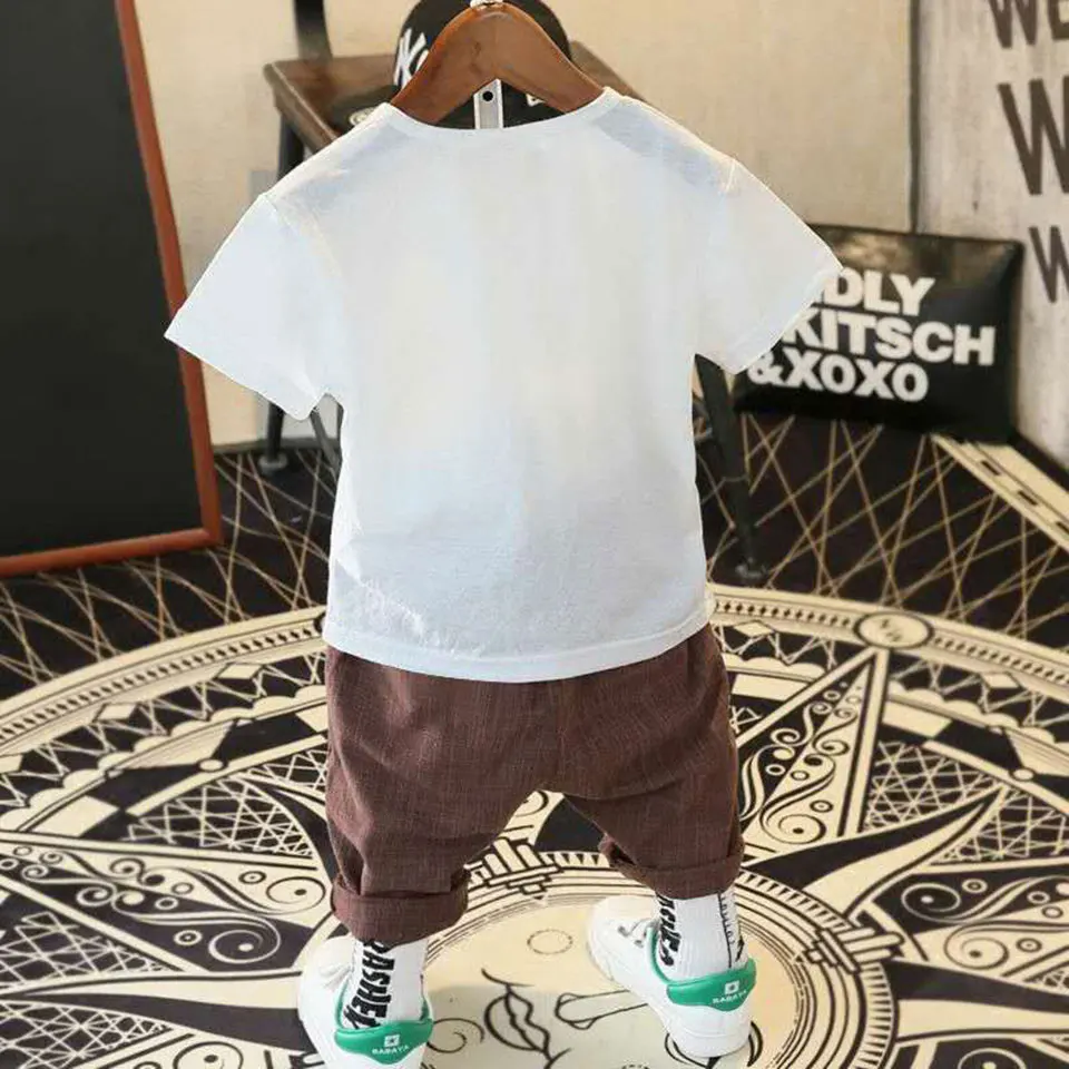 New Sale 2T 3T 4 6 8 10 Years Toddler Boy Summer Clothes 2 Colors Kids Boys Fashion T-Shirt Shorts Boy Clothes Outfit