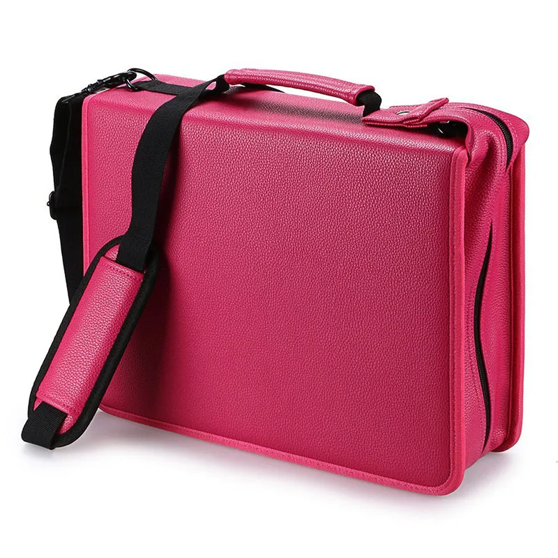 

216 Hole School Pencil Case Pu Spiral Folding Detachable Pencil Case Large Multi-Function Sketch Pencil Bag Rose Red