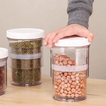 

Telescopic Storage Tank Jar Airtight Tank Plastic Bottle with Lid Grain Storage Container Kitchen Organizer Adjustable Container