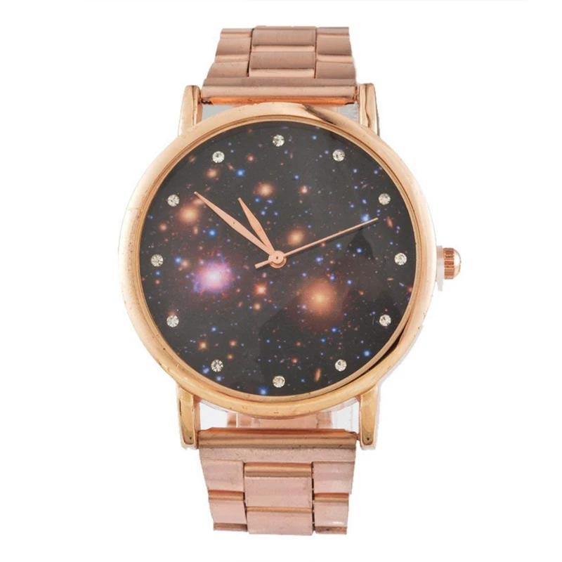 

Rose Gold Color Steel Band Meteor Pattern Rhinestone Dial Quartz Analog Wrist Watch 25cm