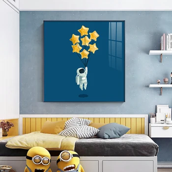 

Nordic Cartoon astronaut star balloon Canvas Painting Posters and Print Cute Wall Art Pictures For Living Room Bedroom home deco