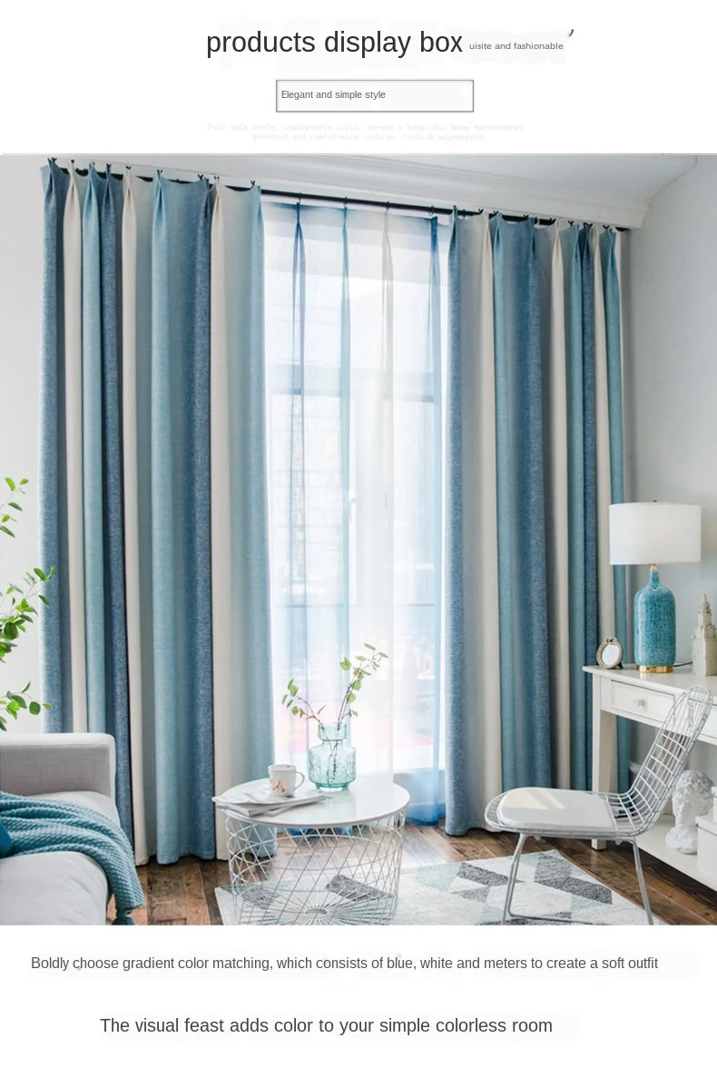 Curtains bei ou gentry Modern Living Room Cotton Linen Light Luxury Gradient Mediterranean Bedroom Light-Shielding