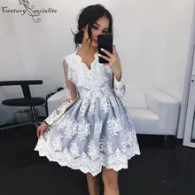 Элегантные серые кружевные платья для возвращения домой полный рукав с кружевной аппликацией и коротким рукавом выпускного вечера вечерние платья коктейльное платье плюс размер подгонянное