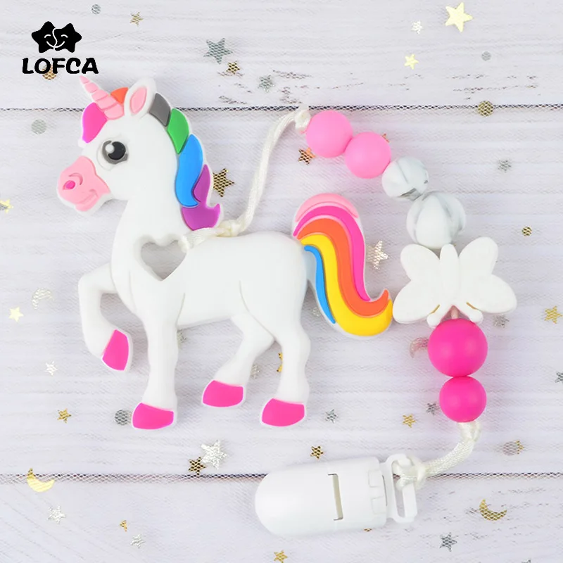 

LOFCA Silicone Baby Teether UNicorn BPA Free Food Grade Silicone Beads Pacifier Chain Pendant Newborn Nursing Teething Necklace