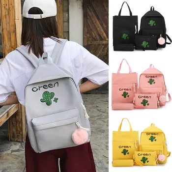 

2019 Fashion Women's Outdoor Four-Piece Set Canvas Solid Color Backpack Travel Bagmochila feminina рюкзак школьный $40