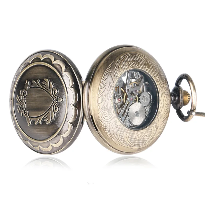 Steampunk Vintage Shield Case Unisex Hand-winding Mechanical Skeleton Pocket Watch for Men Women FOB Clock Collectable Chain