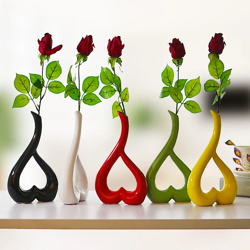 Beautiful Floral Vase Heart Shape Wedding Ornament Party Decorations Flower Vase Ceramic 5 Color Decor Home Gift Festival