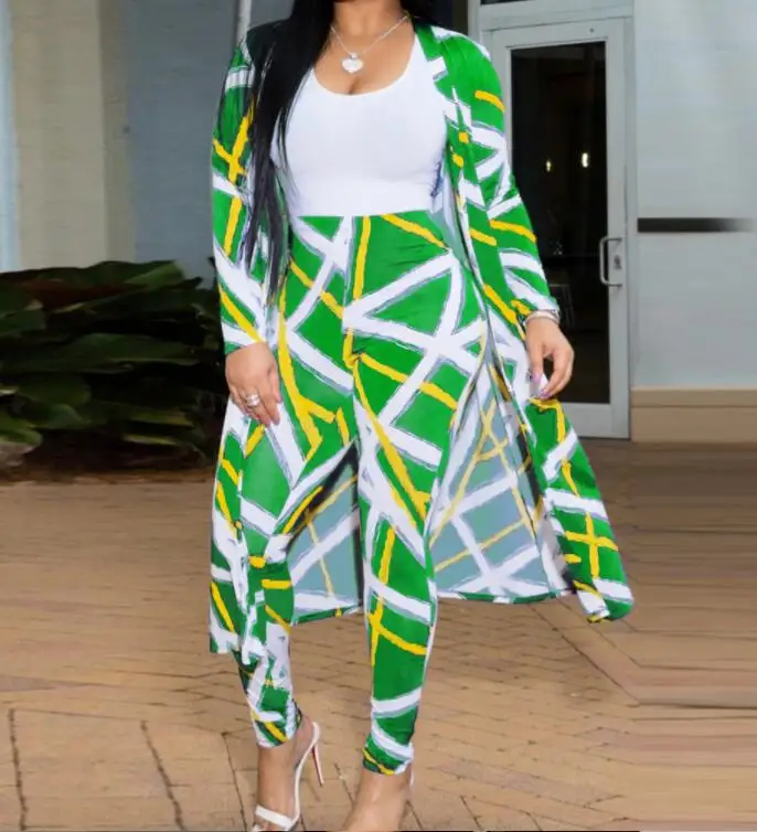 Летний, осенний, Женский комплект 2 шт. кардиган, длинный Тренч, топы и облегающие штаны, костюм, повседневная одежда, бохо, сексуальная одежда из двух частей, 2019Q - Цвет: Style 5 C  Green