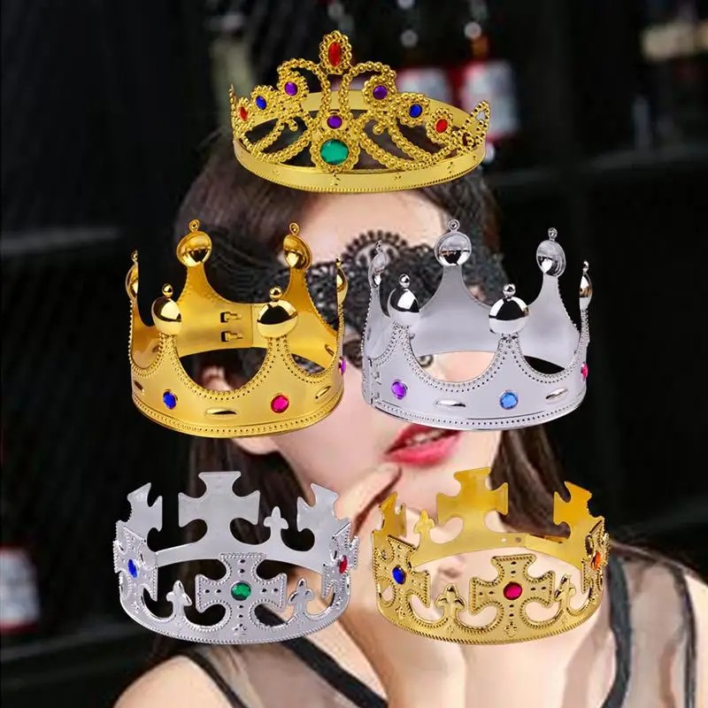 5Pcs Halloween Party Crown Plastic Plating Antique Monarch Crown Princess Queen Crown For Halloween Birthday Party Favors