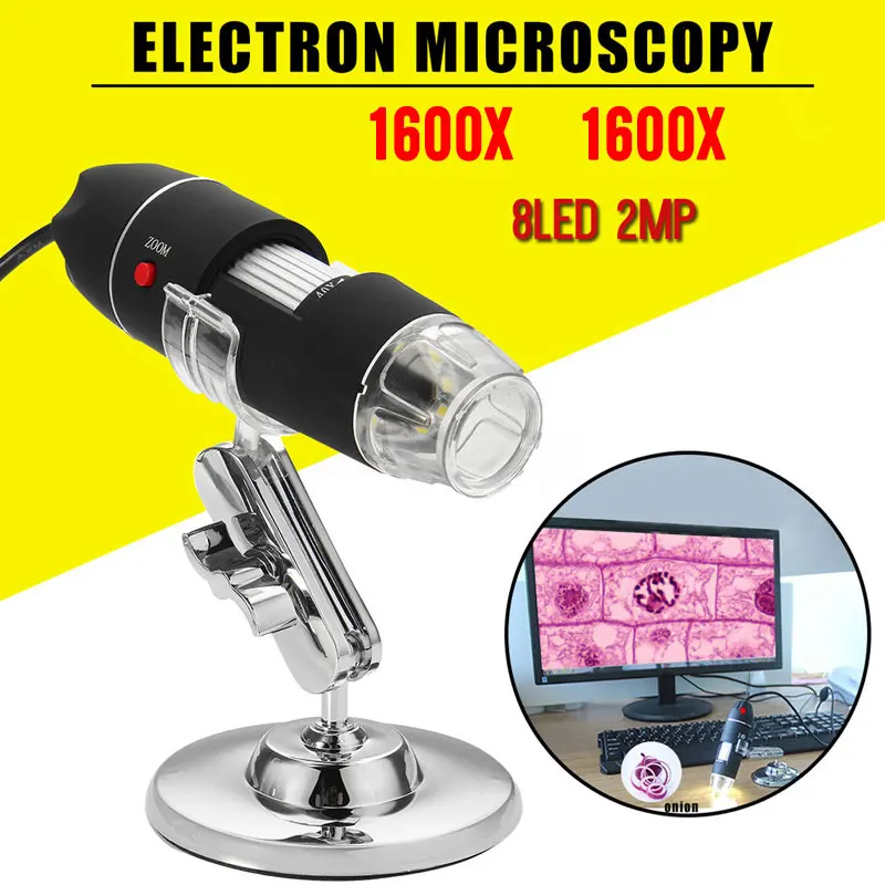 1600X Hand Held Endoscope 8LED Computers Mobile Phones Photos Ear Cleaning Tool Digital Microscope Portable Black Inspection
