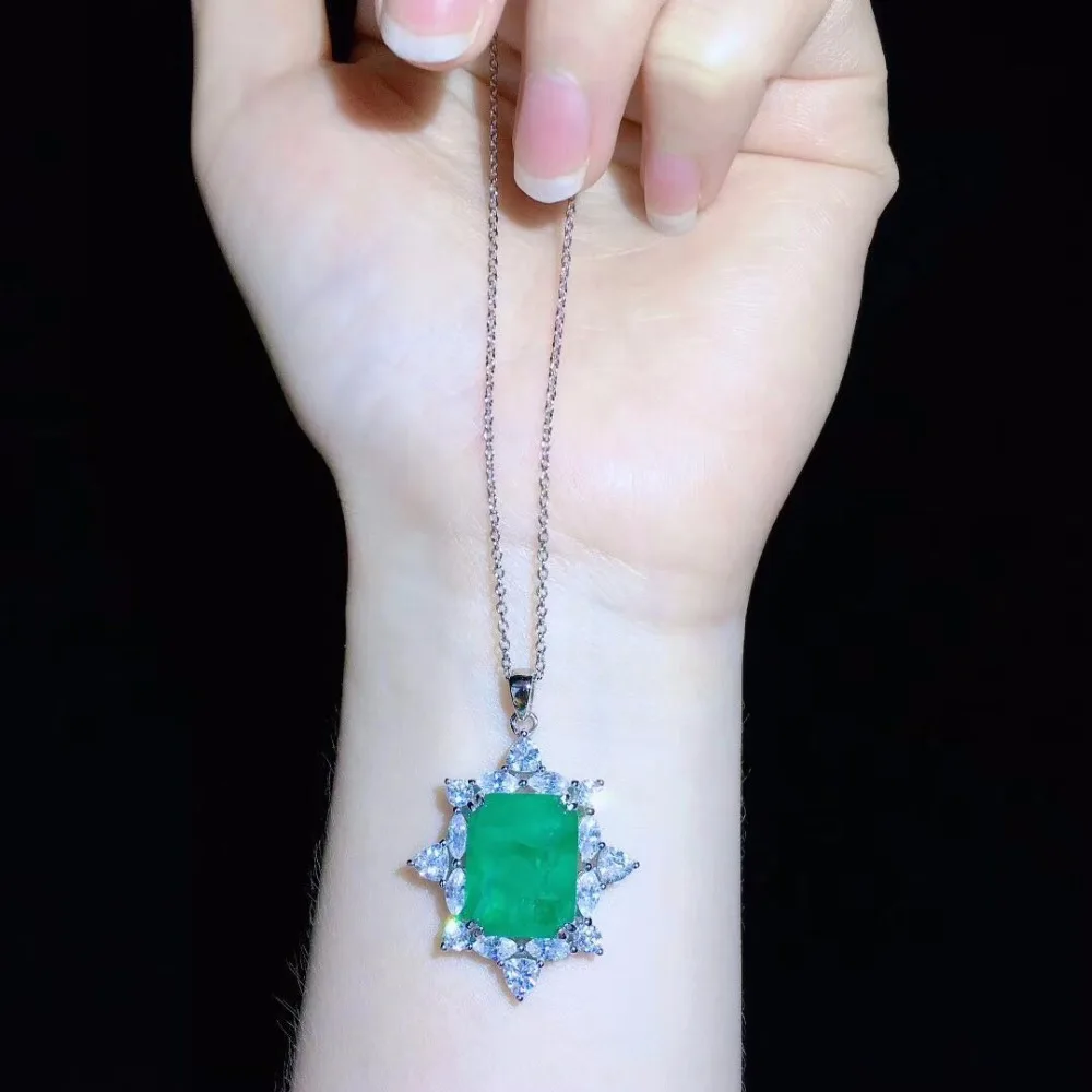 Qi Xuan_New Green Stone ожерелье из трех частей S925 Стерлинговое Серебро атмосферная серьга_ Прямая с фабрики