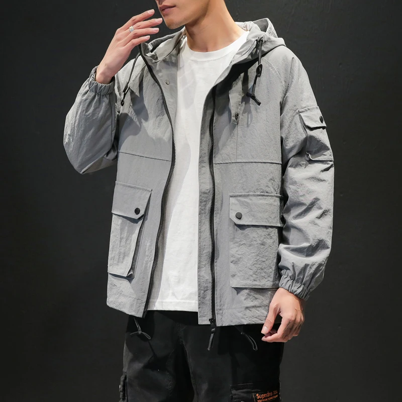 

M-5XL Mens Jackets And Coats Streetwear Bomber Jacket Men Windbreaker Fashions Clothes 2019 Hooded Cargo Big Pocket Jacket
