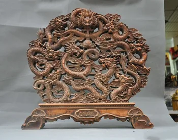 

Old China Chinese Boxwood wood Fengshui auspicious 9 Dragons Dragon Loong Statue