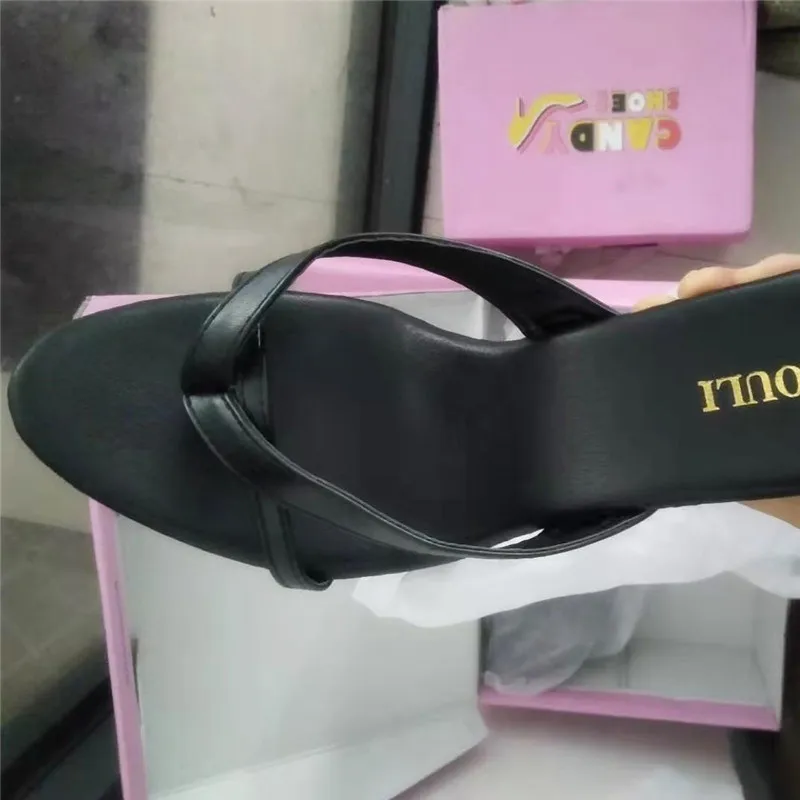 Fashionable 13cm high heel flip-flops, sexy model stage show high heels, PU material steel tube dancing shoes