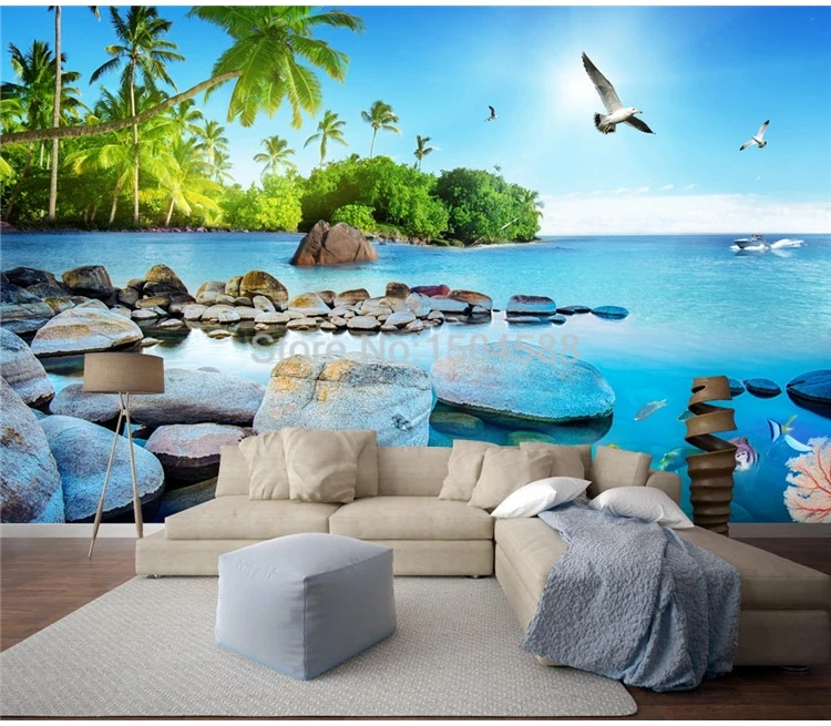 На заказ любой размер Настенные обои 3D морской пейзаж, остров пейзаж Фреска гостиная спальня домашний декор Papel де Parede Sala