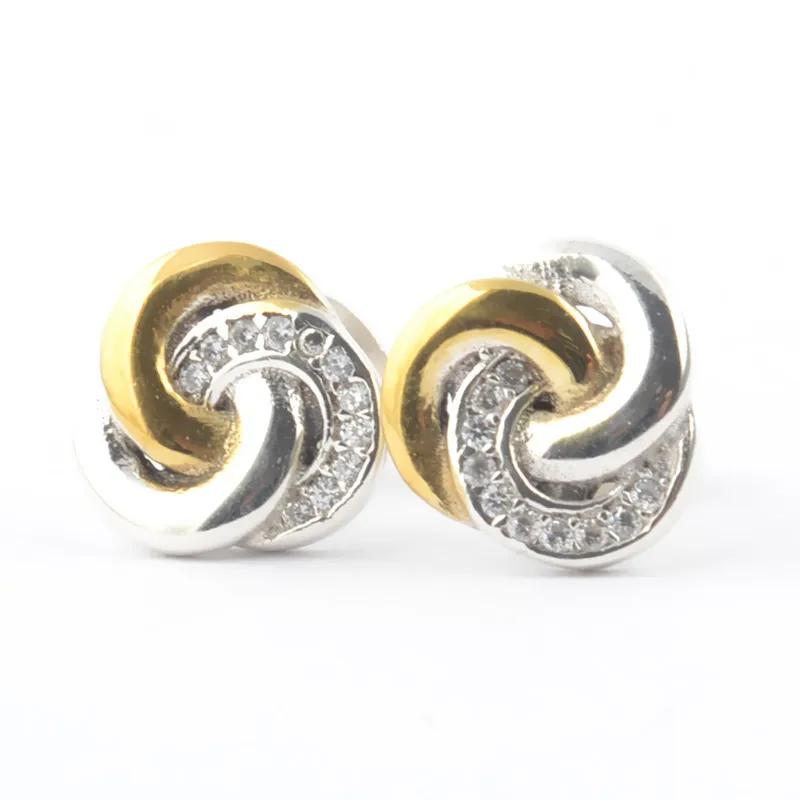 Authentic 925 Sterling Silver Pan Earring Interlinked Circles With Crystal Studs Earring For Women Wedding Gift Fine Jewelry