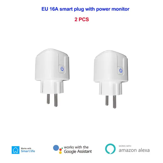 16A EU Smart Wifi Power Plug with Power Monitor Smart Home Wifi Wireless Socket Outlet Works with Alexa Google Home Tuya App 2 Pcs