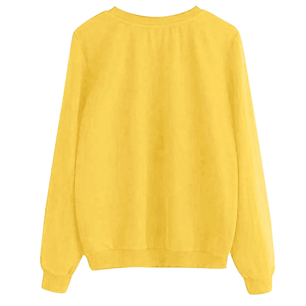 JAYCOSIN Fashion Women Casual Cat Round Neck Long Sleeve Sweatshirt Casual Popular Cute Soft Chic Elegant Blouse Sweatshirt